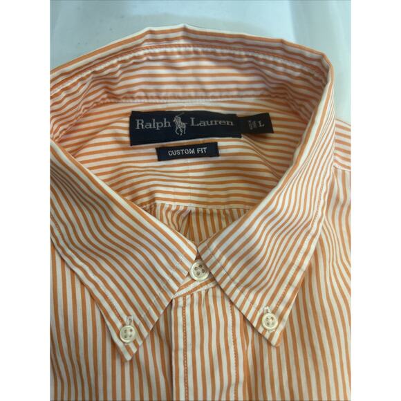Ralph Lauren Shirt Orange White Striped Buttons Custom Fit Long Sleeve Men’s L - Picture 14 of 16